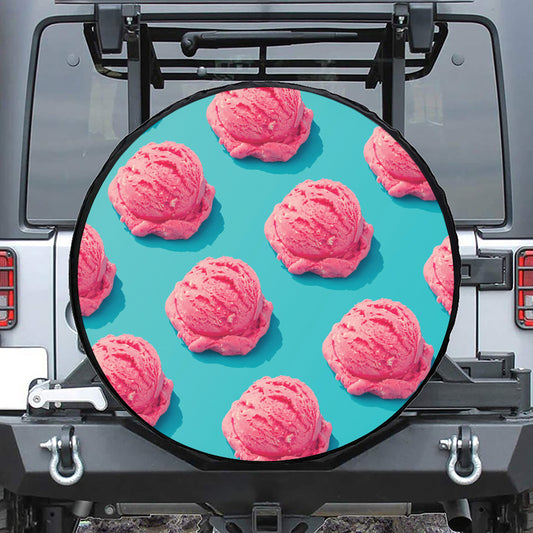 Pink Strawberry Ice Cream Print Leather Spare Tire Cover