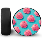 Pink Strawberry Ice Cream Print Leather Spare Tire Cover