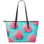 Pink Strawberry Ice Cream Print Leather Tote Bag