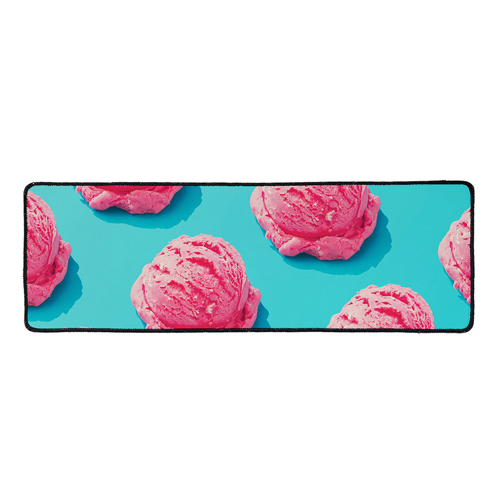 Pink Strawberry Ice Cream Print Long Kitchen Mat
