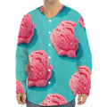 Pink Strawberry Ice Cream Print Long Sleeve Baseball Jersey