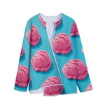 Pink Strawberry Ice Cream Print Long Sleeve Short Coat