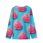 Pink Strawberry Ice Cream Print Long Sleeve Short Coat