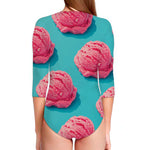 Pink Strawberry Ice Cream Print Long Sleeve Swimsuit