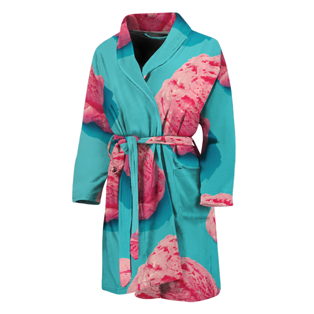 Pink Strawberry Ice Cream Print Men's Bathrobe