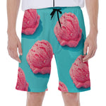 Pink Strawberry Ice Cream Print Men's Beach Shorts