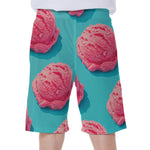 Pink Strawberry Ice Cream Print Men's Beach Shorts