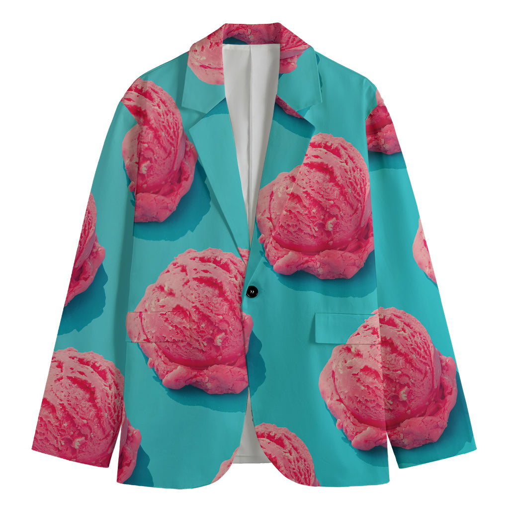 Pink Strawberry Ice Cream Print Men's Blazer