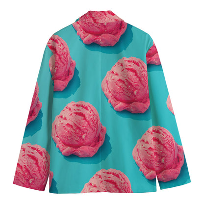 Pink Strawberry Ice Cream Print Men's Blazer