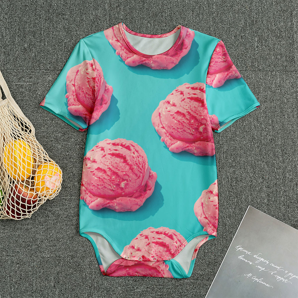 Pink Strawberry Ice Cream Print Men's Bodysuit