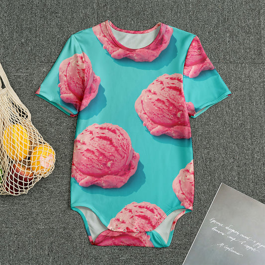 Pink Strawberry Ice Cream Print Men's Bodysuit