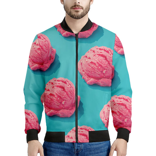 Pink Strawberry Ice Cream Print Men's Bomber Jacket