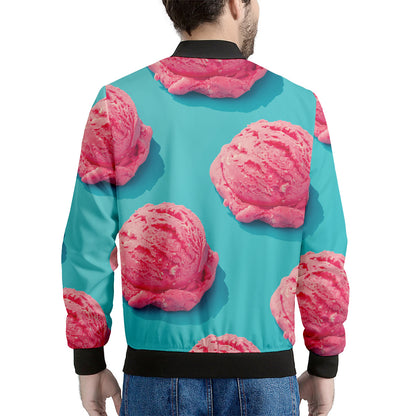 Pink Strawberry Ice Cream Print Men's Bomber Jacket
