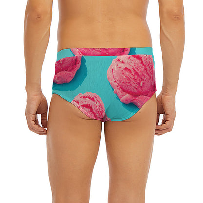 Pink Strawberry Ice Cream Print Men's Briefs