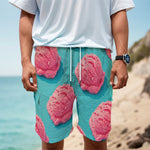 Pink Strawberry Ice Cream Print Men's Cargo Shorts