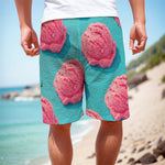 Pink Strawberry Ice Cream Print Men's Cargo Shorts