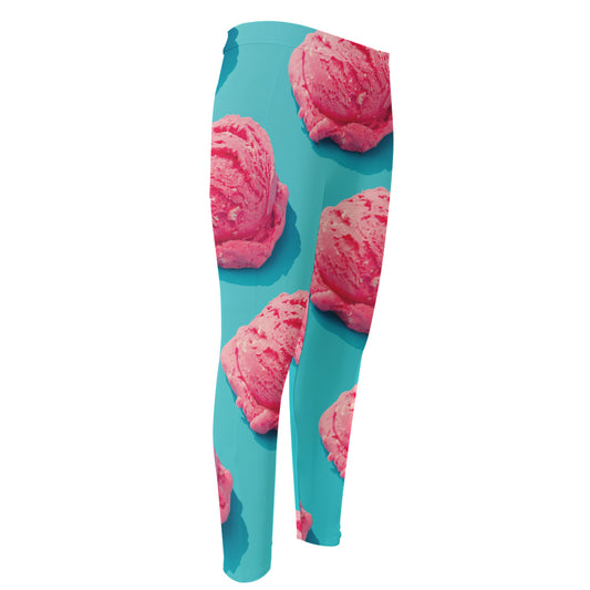 Pink Strawberry Ice Cream Print Men's Compression Pants