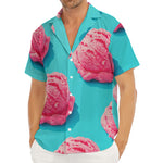Pink Strawberry Ice Cream Print Men's Deep V-Neck Shirt