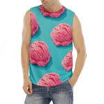 Pink Strawberry Ice Cream Print Men's Fitness Tank Top