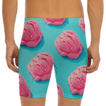 Pink Strawberry Ice Cream Print Men's Long Boxer Briefs