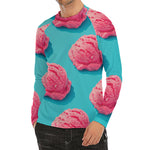Pink Strawberry Ice Cream Print Men's Long Sleeve Rash Guard