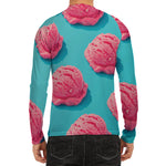 Pink Strawberry Ice Cream Print Men's Long Sleeve Rash Guard