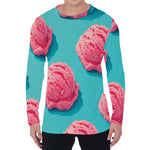 Pink Strawberry Ice Cream Print Men's Long Sleeve T-Shirt