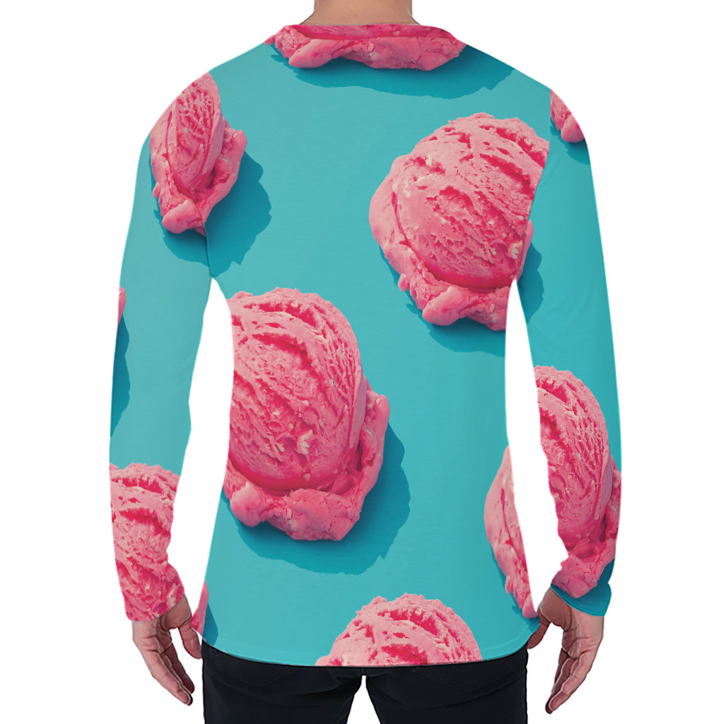 Pink Strawberry Ice Cream Print Men's Long Sleeve T-Shirt
