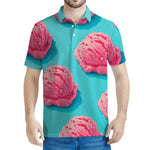 Pink Strawberry Ice Cream Print Men's Polo Shirt