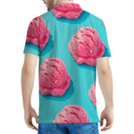 Pink Strawberry Ice Cream Print Men's Polo Shirt