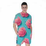Pink Strawberry Ice Cream Print Men's Rompers