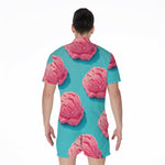 Pink Strawberry Ice Cream Print Men's Rompers