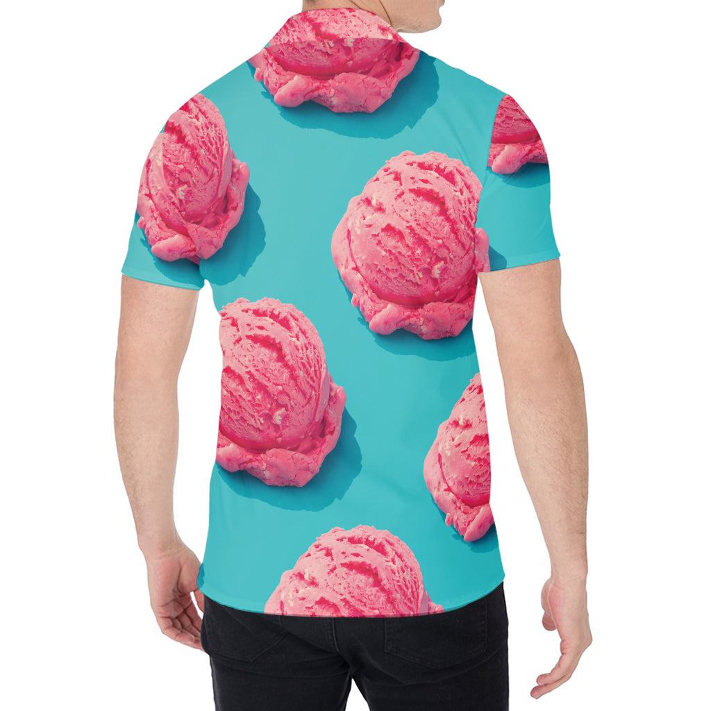 Pink Strawberry Ice Cream Print Men's Shirt