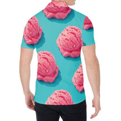 Pink Strawberry Ice Cream Print Men's Shirt