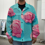 Pink Strawberry Ice Cream Print Men's Shirt Jacket