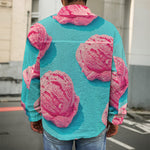 Pink Strawberry Ice Cream Print Men's Shirt Jacket