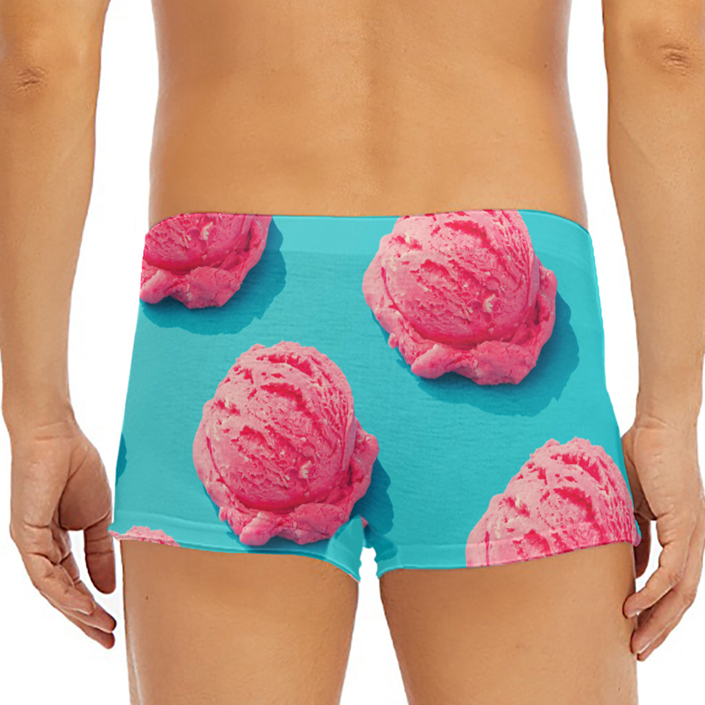 Pink Strawberry Ice Cream Print Men's Short Boxer Briefs