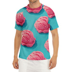Pink Strawberry Ice Cream Print Men's Short Sleeve Rash Guard