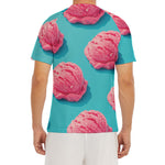 Pink Strawberry Ice Cream Print Men's Short Sleeve Rash Guard