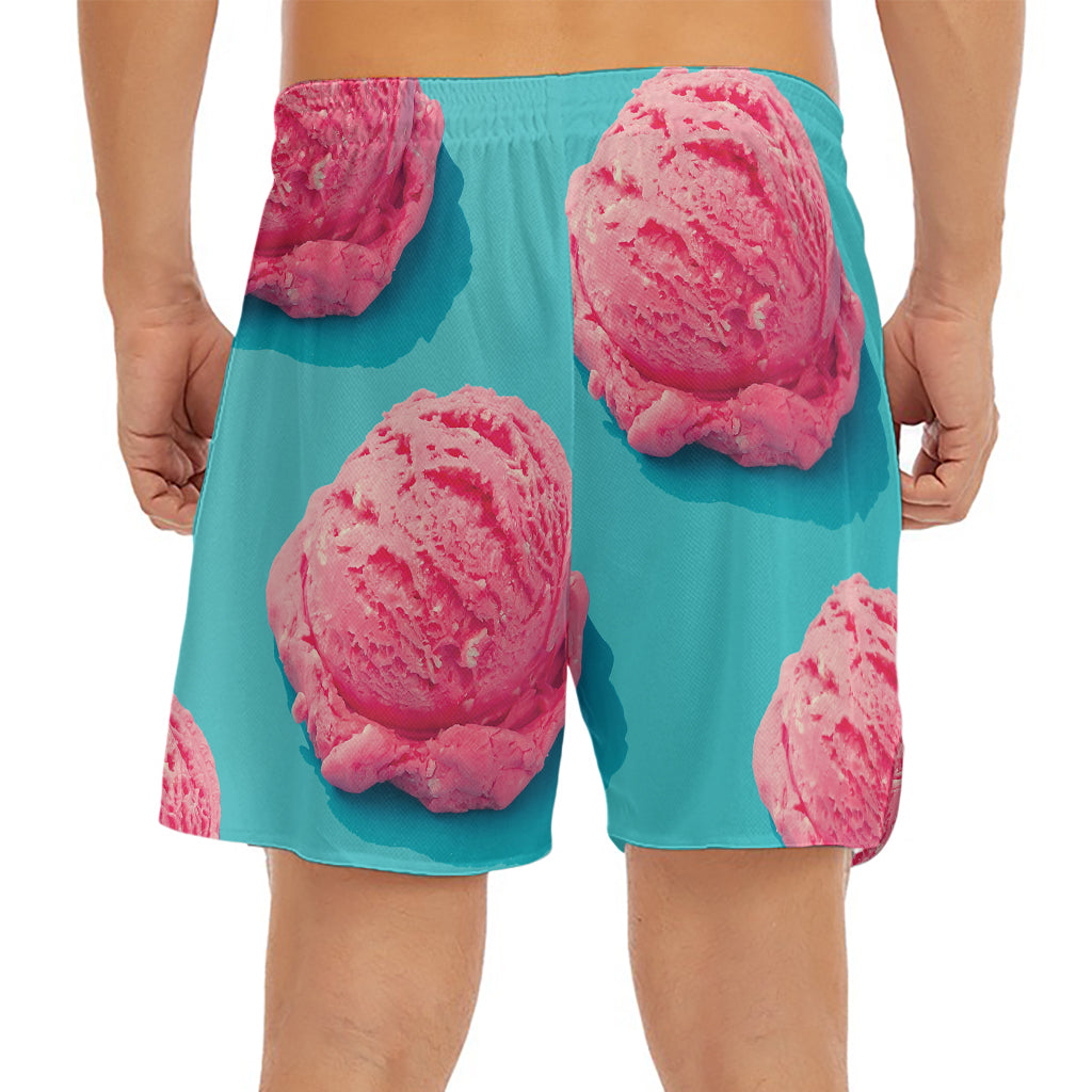 Pink Strawberry Ice Cream Print Men's Split Running Shorts