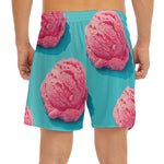 Pink Strawberry Ice Cream Print Men's Split Running Shorts
