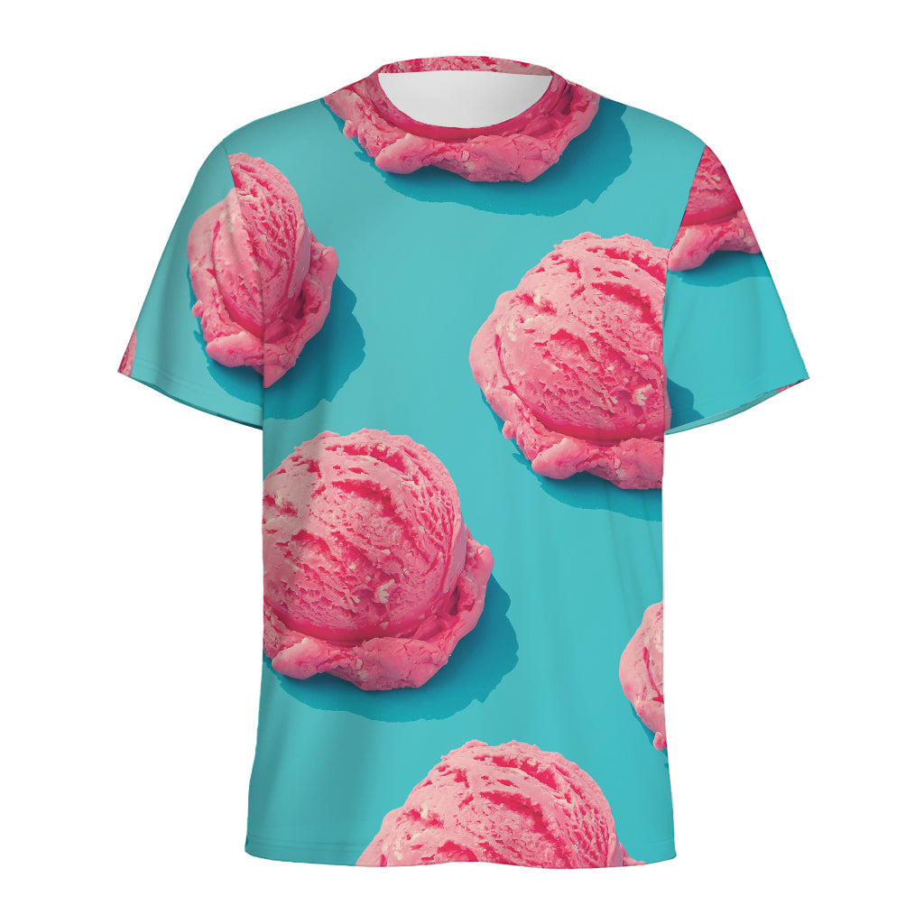 Pink Strawberry Ice Cream Print Men's Sports T-Shirt