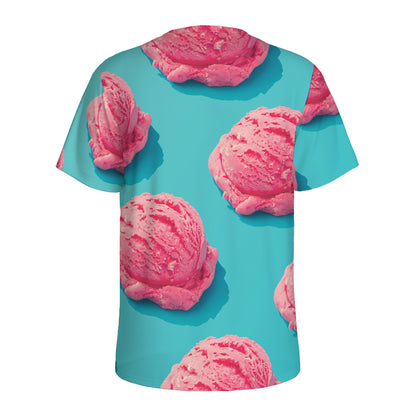 Pink Strawberry Ice Cream Print Men's Sports T-Shirt