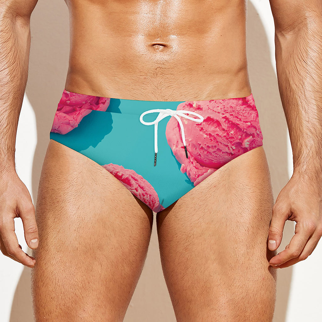 Pink Strawberry Ice Cream Print Men's Swim Briefs
