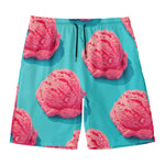 Pink Strawberry Ice Cream Print Men's Swim Trunks