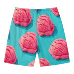 Pink Strawberry Ice Cream Print Men's Swim Trunks