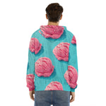 Pink Strawberry Ice Cream Print Men's Velvet Pullover Hoodie