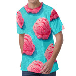 Pink Strawberry Ice Cream Print Men's Velvet T-Shirt