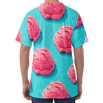 Pink Strawberry Ice Cream Print Men's Velvet T-Shirt