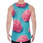 Pink Strawberry Ice Cream Print Men's Velvet Tank Top